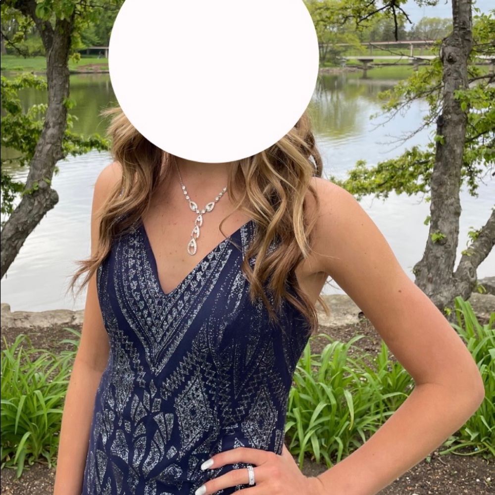 Gorgeous navy & silver gown